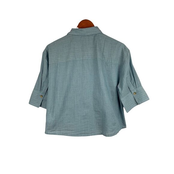 J.Crew Womens Blue Button-Up Cotton Blouse Size 10 - Picture 3 of 4